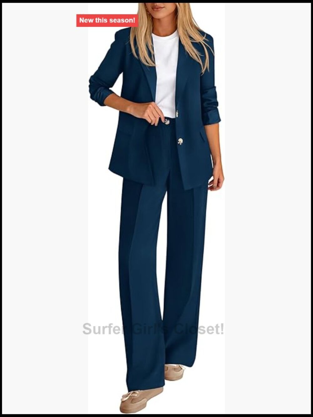 2 Piece Pantsuit Set Blazer Wide Leg Business Suit